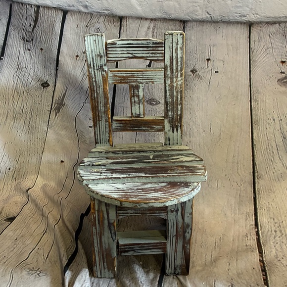 Other - Small Mini Distressed Wooden Rustic Farmhousr Doll Teddy Bear Tiered‎ Chair 13”